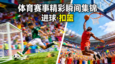体育赛事精彩瞬间集锦视频，包含进球和扣篮